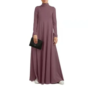 Мусульманские платья Abayas для Женщин, Винтажное Однотонное Платье Макси, Женская Водолазка, Сарафан, Повседневное Платье с Длинным Рукавом, Vestidos S-5XL