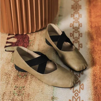 Женские балетки с квадратным носком, весенне-осенние туфли Mary Jane в стиле ретро, женские балетки на толстом каблуке, на шнуровке, на плоской подошве, тонкие туфли