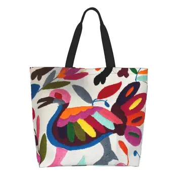 Сумки для покупок с Мексиканской вышивкой Otomi, холщовые сумки для покупок через плечо, портативная сумочка с цветочным рисунком большой емкости