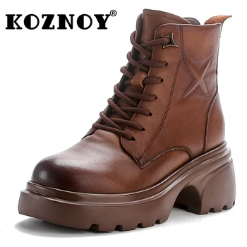 Koznoy 6 см, натуральная демисезонная обувь из коровьей натуральной кожи, ботильоны на платформе и танкетке, женская обувь на британском массивном каблуке, модные