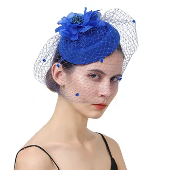 Королевская синяя женская шляпа-чародей, Коктейльная Свадебная вечеринка, Церковный головной убор, модные шикарные головные уборы, аксессуары для волос из перьев, Невеста