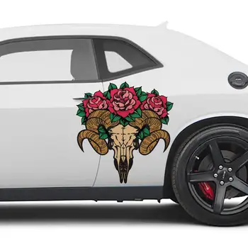 Наклейка на автомобиль с черепом Барана и розами, набор из 2 предметов, ограниченный тираж, разработан собственными силами и напечатан на виниле премиум-класса.