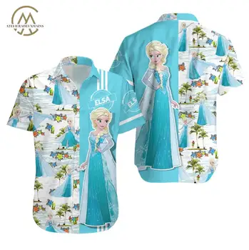 Женская модная гавайская рубашка Disney Frozen Inspiration на пуговицах с коротким рукавом, винтажная рубашка с коротким рукавом
