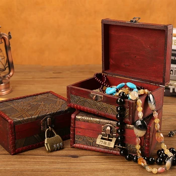 Винтажный деревянный ящик для хранения ювелирных изделий, контейнер для ювелирных изделий, Средневековое Пиратское сокровище, футляр для хранения ювелирных изделий, реквизит с замком