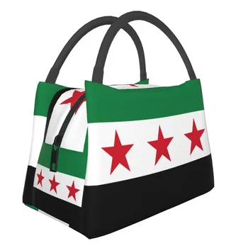 Сирийская Арабская Республика Флаг Сирии с тремя красными Звездами Термоизолированная сумка для ланча Женский портативный контейнер для ланча Коробка для еды