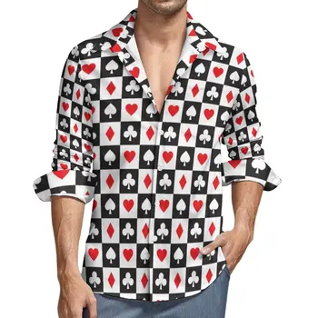 Игральные карты в виде сердца, стильная повседневная рубашка, Мужская рубашка для покера, Осенние трендовые блузки с длинным рукавом, графическая одежда Оверсайз