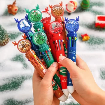 1шт Рождественская 10-цветная Шариковая ручка Студенческая Цветная ручка Пресс-типа Санта-Клаус Нажимает На Шариковую Ручку 0,5 мм Школьные Канцелярские принадлежности