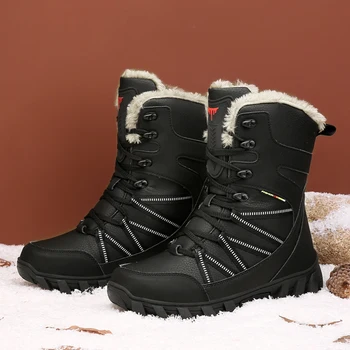 Мужские повседневные зимние ботинки зимние уличные большие размеры, теплые плюшевые нескользящие рабочие ботинки, модная удобная хлопчатобумажная обувь на мягкой подошве