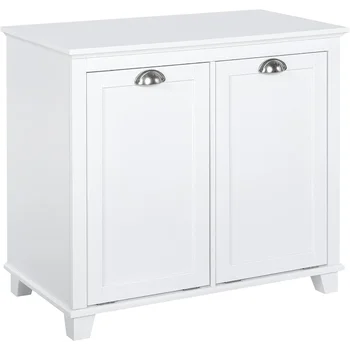 Откидной шкаф для сортировки белья HOMCOM, органайзер для хранения в ванной комнате с откидной корзиной на два отделения, белый