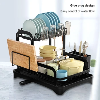 Двухъярусная сушилка для посуды, Держатель разделочной доски, подставка для посуды, выдвижная на 360 градусов сливная чаша, полка для слива посуды для кухонной стойки