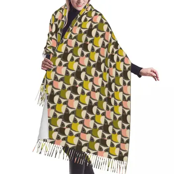 Женские Большие шарфы с рисунком совы Orla Kiely, модные Универсальные женские шарфы, женская зимняя толстая теплая шаль с кисточками, шарф-обертка