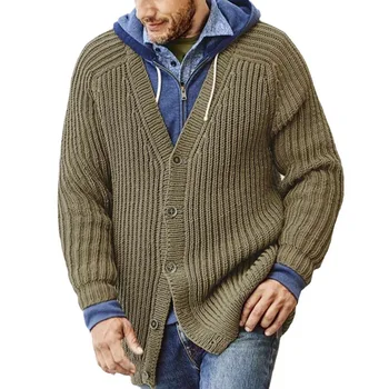 Мужские куртки-свитера, осенне-зимние свободные толстые свитера с длинными рукавами, однотонный кардиган, пальто, вязаные мужские топы