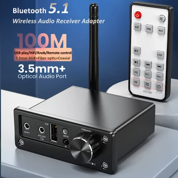 Новый аудиоприемник Bluetooth 5.1 Беспроводной аудиоадаптер U-дисковый Стереомузыкальный приемник AUX 3,5 мм Разъем RCA Коаксиальный оптический выход