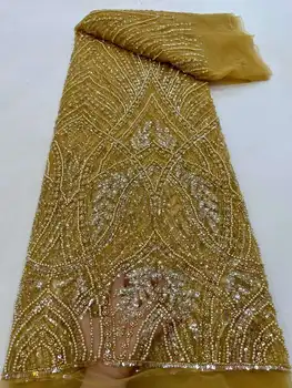 Кружевная ткань в сетку для жениха в африканском стиле 2023, роскошная кружевная ткань с французскими блестками, высококачественная кружевная ткань ручной работы из бисера для пошива свадебного платья
