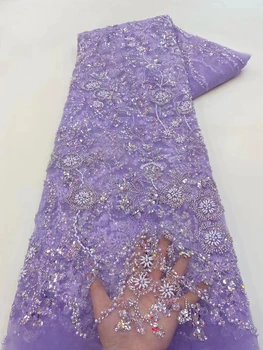 Роскошный Африканский Тяжелый бисер 2023, Высококачественные Нигерийские пайетки с жемчужным кружевом, французский тюль, ткань для пошива вечерних платьев