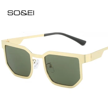 SO & EI Ins Популярная мода, Полигональные Металлические Квадратные Мужские Солнцезащитные очки в стиле панк, Оттенки UV400, Винтажные Роскошные Женские Темно-зеленые Солнцезащитные очки
