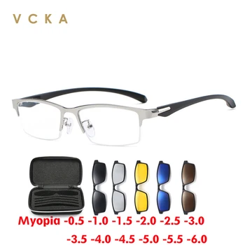 VCKA 6 In1 Поляризованные Солнцезащитные Очки Для Близорукости Мужчины Женщины Очки С Магнитным Зажимом Из Сплава Оптические Оправы по Рецепту От -0,5 до-10