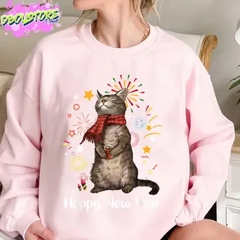 С Новым Годом, Забавная футболка для любителей кошек с мяуканьем, Рождественские футболки Для любителей кошек с огнями