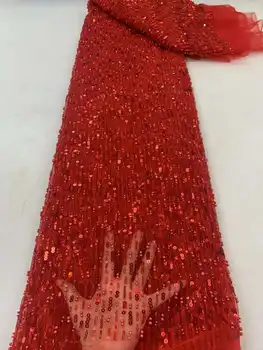 Красный 2024 Высококачественная Африканская Кружевная Ткань Материал Французская Вышивка Тюль Кружевная Ткань Для Нигерийского Свадебного Платья SewingZX