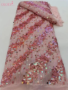 Модная элегантная Французская кружевная ткань с вышивкой бисером, Африканская Нигерийская ткань с пайетками Для свадебного платья
