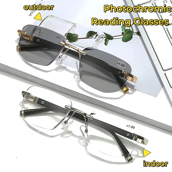 Ультрасовременные фотохромные очки для чтения без оправы, изменяющие цвет, Очки для пресбиопии, блокирующие синий свет, Защитные очки для глаз