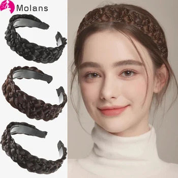 Molans Новый Парик с плетеными лентами для волос для женщин, Модная Пластиковая повязка на голову, широкий обруч для волос для девочек, Аксессуары для волос