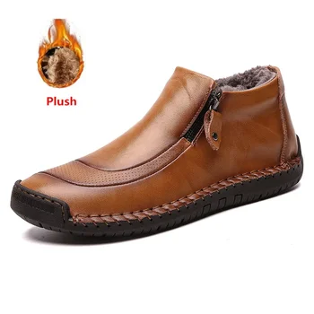 Новые модные мужские ботинки, высококачественные зимние ботинки из спилка, теплая меховая плюшевая зимняя обувь, большие размеры 38-48
