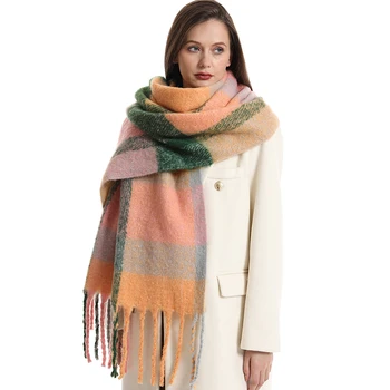Женский кашемировый утепленный зимний теплый шарф, шаль, шарфы люксового бренда, полосатая бандана из Пашмины, женское одеяло с кисточками