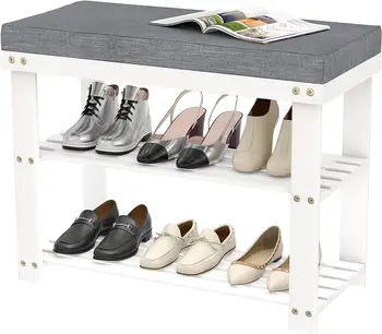 Белая скамейка для обуви для прихожей - Скамейка с местом для хранения обуви у входной двери, скамейка для обуви