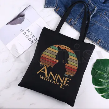 Сумки для покупок с принтом Anne Shirley Green Gables, черные холщовые сумки для девочек, повседневная сумка Pacakge для повседневной жизни