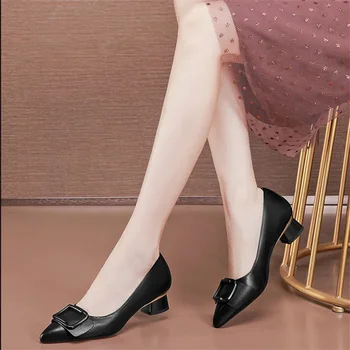 Cresfimix Zapatos De Mujer / женские модные офисные туфли из искусственной кожи черного цвета на квадратном каблуке, женские повседневные удобные элегантные туфли-лодочки A1263