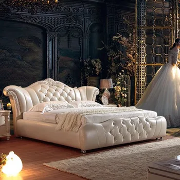 Европейская роскошная Белая Двуспальная кровать, Простая роскошная принцесса, современные постельные принадлежности для девочек, Двуспальная кровать, Детская мебель для супружества