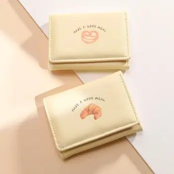 Кошелек-держатель для кредитных карт из искусственной кожи, модный мультяшный держатель для тостов, Подарочный маленький кошелек для хлеба в три сложения