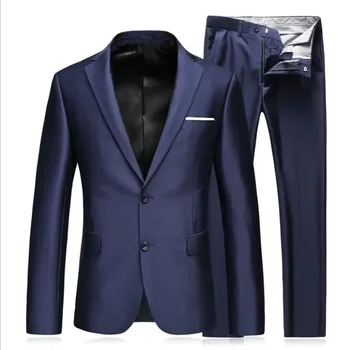 Мужская деловая мода 2024 года, высококачественный Джентльменский черный костюм из 2 предметов, комплект / Блейзеры, пальто, куртка, брюки, Классические брюки