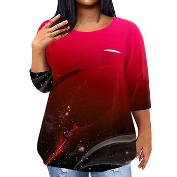Женский модный повседневный пуловер с круглым вырезом и рукавом три четверти, топ с рукавом 4/3, женская модная блузка, футболка 2023 года
