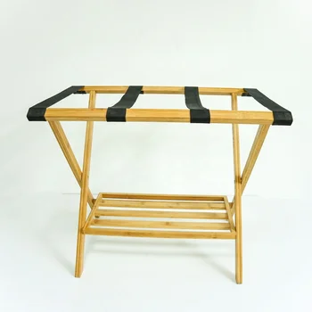 Складной бамбуковый деревянный багажник для багажа с 4 нейлоновыми ремнями для отеля и дома