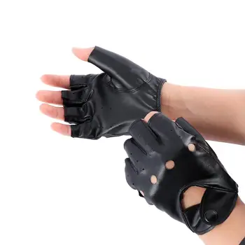 Модные перчатки без пальцев, женские черные перчатки из искусственной кожи для вождения на полпальца