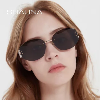 Солнцезащитные очки SHAUNA Polygon Oval без оправы, женские Модные солнцезащитные очки с прозрачным океанским градиентом, Мужские солнцезащитные очки с солнцезащитными очками UV400