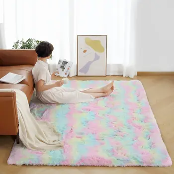 Мягкие пушистые радужные коврики для гостиной, плюшевый мохнатый коврик для детской, пушистые коврики, милый красочный ковер для комнаты девочек