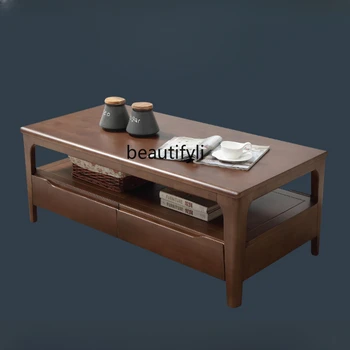 Журнальный столик из массива дерева в американском стиле, простой современный журнальный столик в скандинавском стиле, прямоугольный чайный столик из орехового дерева
