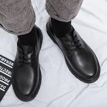 Мужская обувь 2023, Новая летняя Повседневная кожаная обувь в британском стиле черного цвета, Мужская бизнес-обувь для студентов, Большая голова, Модная обувь для молодежи, w
