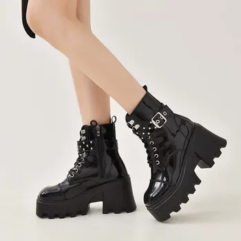 2023 Новые осенне-зимние женские короткие ботинки с толстым дном в европейском и американском стиле на шнуровке на крупной подошве Matsuke