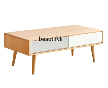 Журнальный столик из массива дерева в скандинавском стиле, современный минималистичный чайный столик, домашний маленький чайный столик, журнальный столик