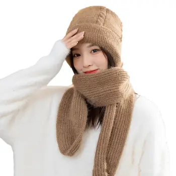 2в1 Зимняя вязаная шапка-шарф, Шарф для защиты ушей от холода, Теплые шапочки для девочек, велосипедные Ветрозащитные женские уличные кепки