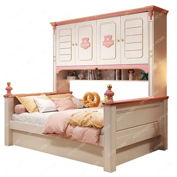 Детская кровать-кровать со встроенным шкафом Для одежды В маленькой квартире Многофункциональная кровать для девочки