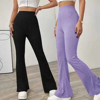 Pantalones informales ajustados de punto para mujer, pantalón Sexy de cintura alta, estilo europeo y americano, primavera y vera