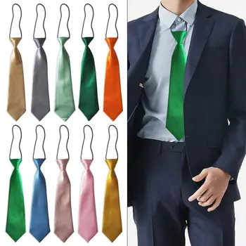 Аксессуары для повседневной формы, Милые украшения, Однотонный Классический атласный школьный галстук, Маленький галстук, Свадебный эластичный галстук на шее