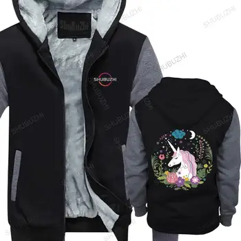 мужская зимняя уличная weatshirt, черная толстовка с капюшоном, Красивый Мультяшный Единорог, Белый Единорог, флисовое пальто с капюшоном большего размера